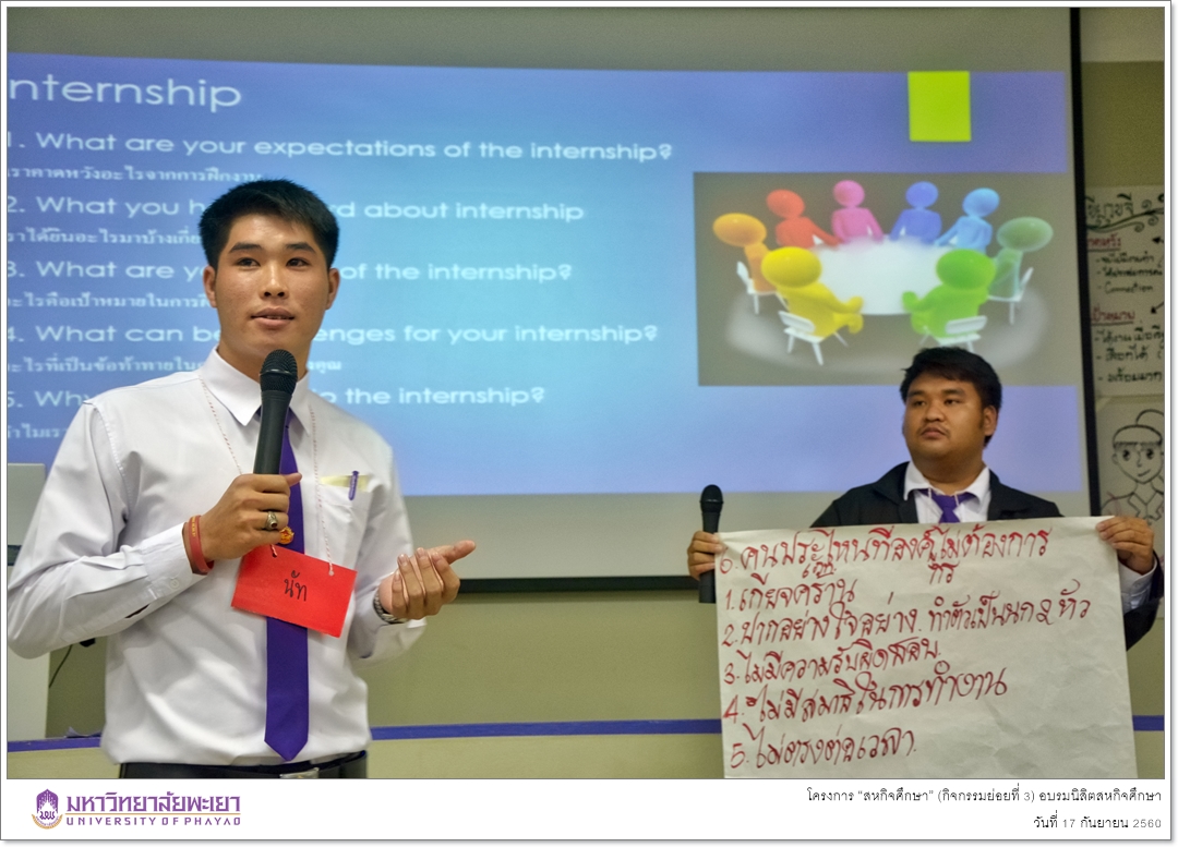 คณะรัฐศาสตร์และสังคมศาสตร์ มหาวิทยาลัยพะเยา ดำเนินโครงการ “สหกิจศึกษา” (กิจกรรมย่อยที่ 3) อบรมนิสิตสหกิจศึกษา