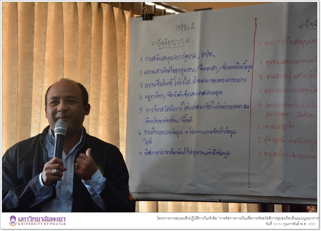 คณะรัฐศาสตร์และสังคมศาสตร์ มหาวิทยาลัยพะเยา ดำเนินโครงการการอบรมเชิงปฏิบัติการในหัวข้อ “การจัดการการเงินเพื่อการจัดสวัสดิการชุมชมท้องถิ่นแบบบูรณาการ”