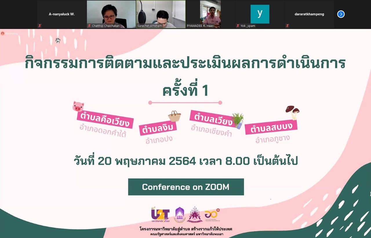 การติดตามและประเมินผลการดำเนินงาน ครั้งนี้ 1 มหาวิทยาลัยสู่ตำบล สร้างรากแก้วให้ประเทศ (U2T) คณะรัฐศาสตร์และสังคมศาสตร์ มหาวิทยาลัยพะเยา