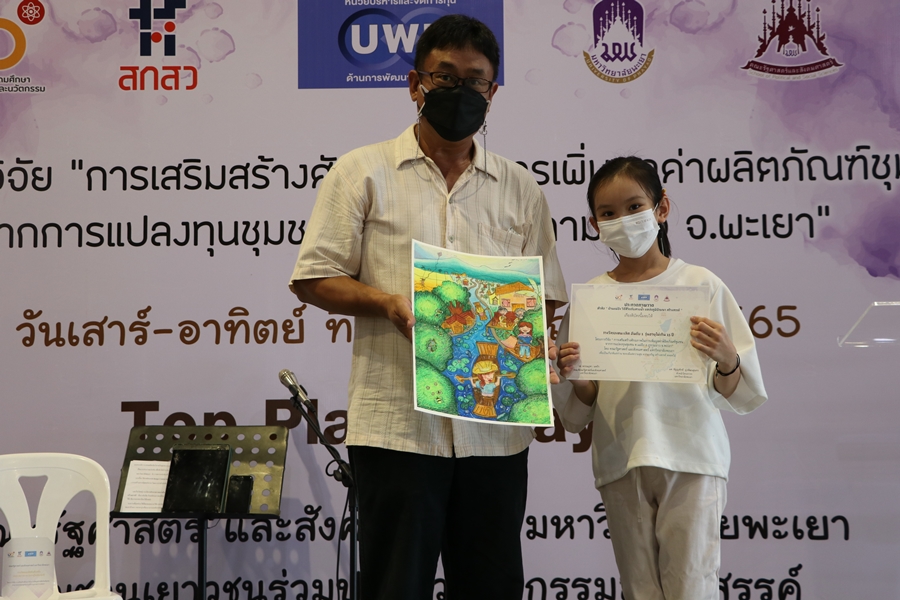 กิจกรรมแสดงผลงาน โครงการวิจัย “การเสริมสร้างศักยภาพในการเพิ่มมูลค่าผลิตภัณฑ์ชุมชนจากการแปลงทุนชุนชน ต.แม่อิง อ.ภูกามยาว จ.พะเยา